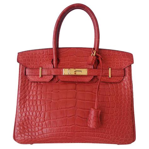 hermes birkin bag 30 aus alligator-leder farbe braise rot coral|Hermes Birkin crocodile bags.